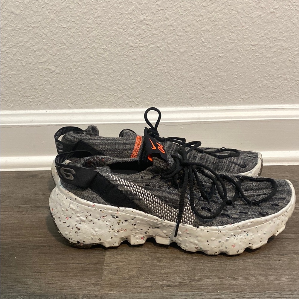 Nike Black and Gray Knit Sneakers with Orange Accents